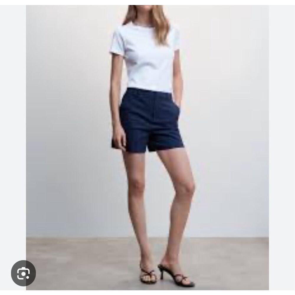 Mango NWT navy high waisted cotton shorts size small